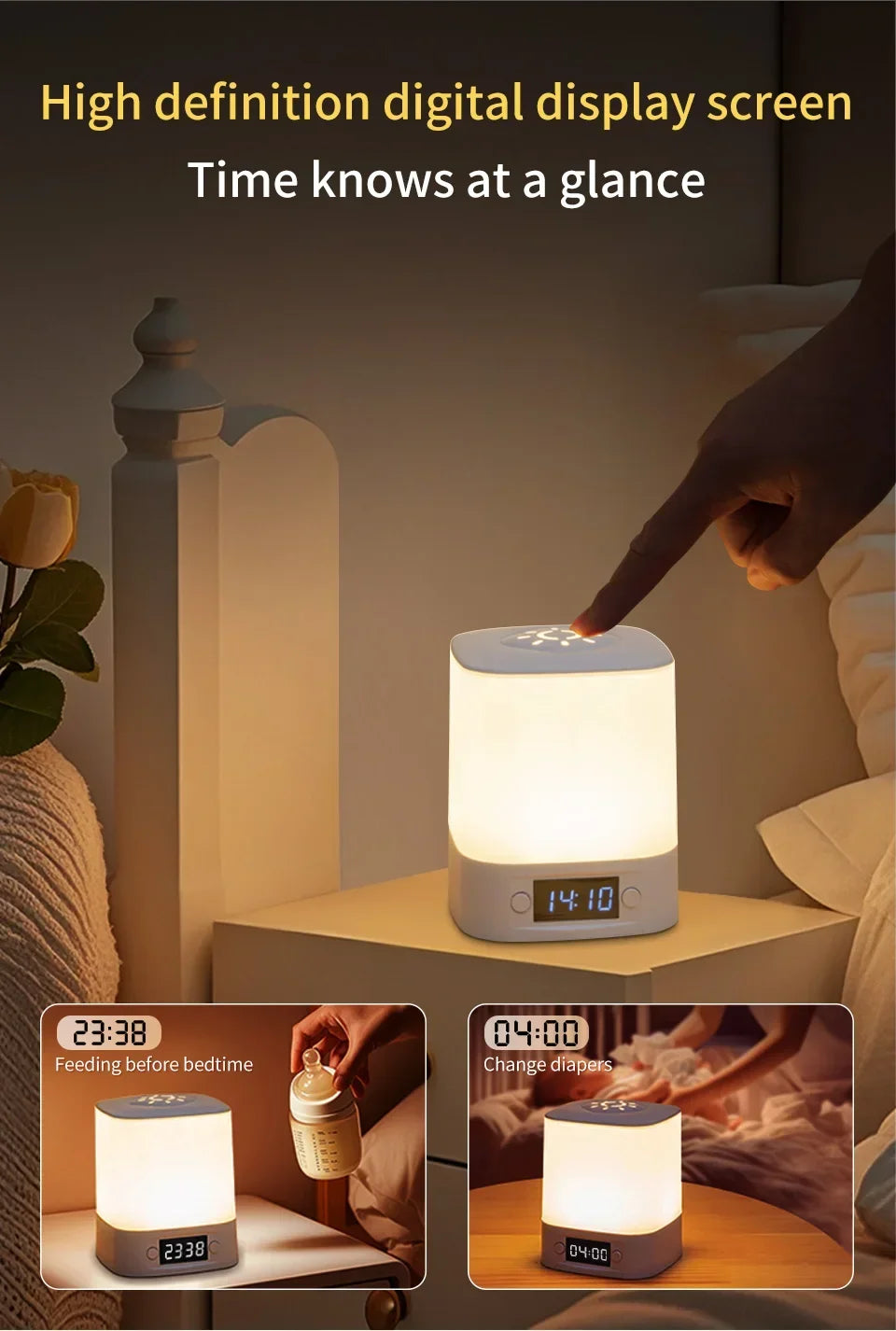 Rechargeable Bedside Lamp with Clock Display