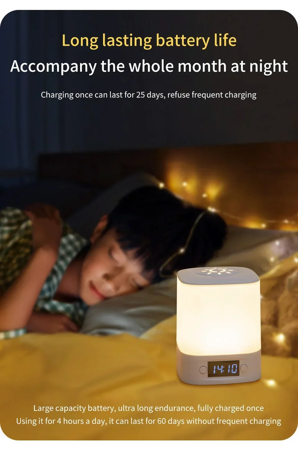 Rechargeable Bedside Lamp with Clock Display