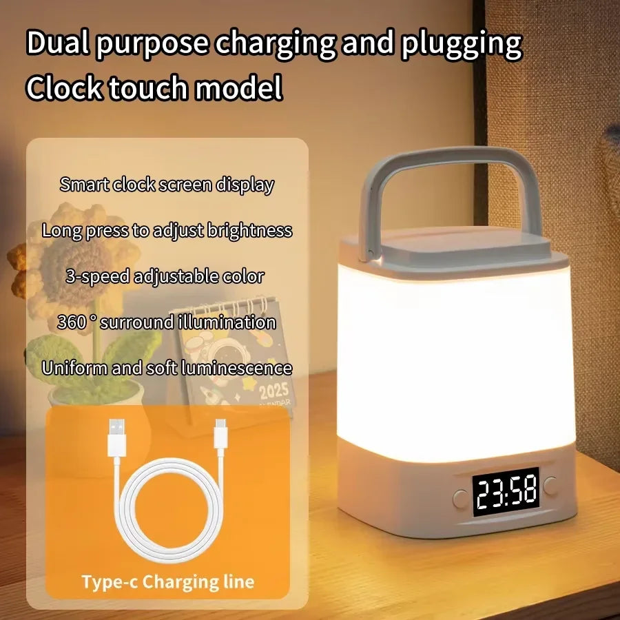 Rechargeable Bedside Lamp with Clock Display