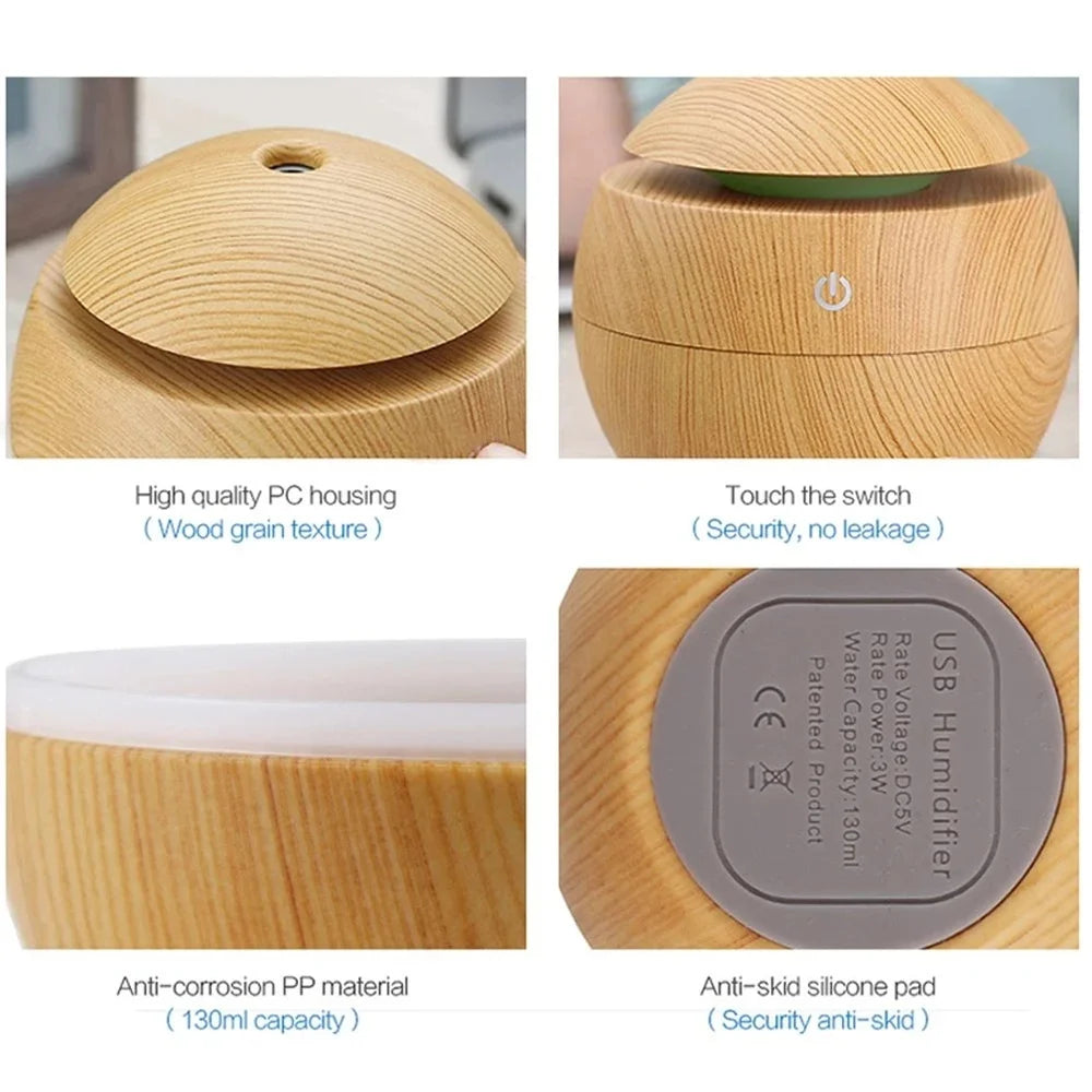 Wood Grain Aroma Diffuser — Ultrasonic Humidifier