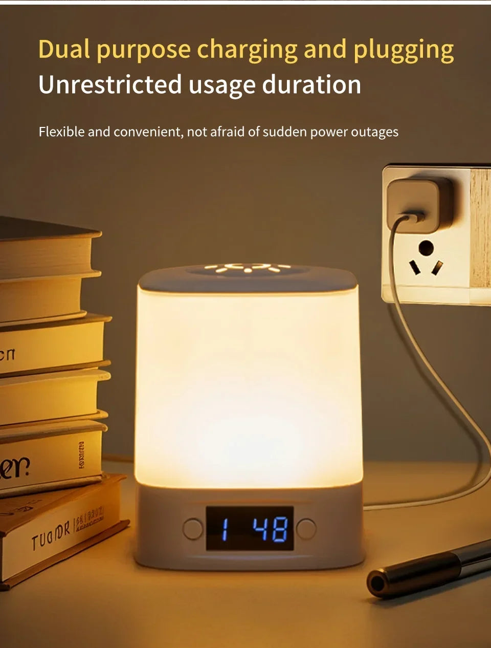 Rechargeable Bedside Lamp with Clock Display
