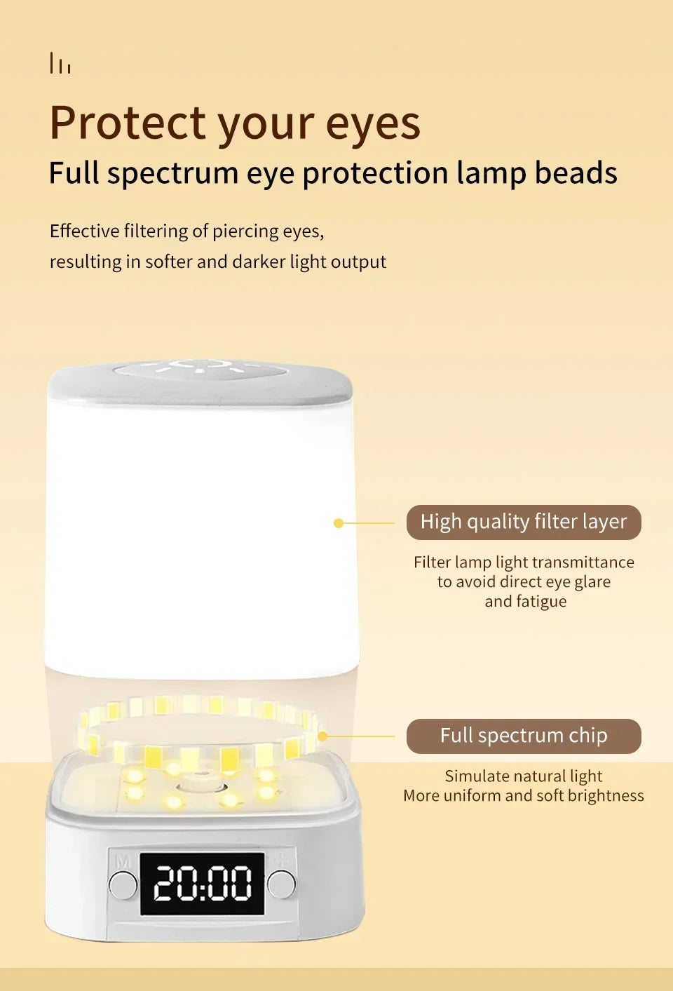 Rechargeable Bedside Lamp with Clock Display