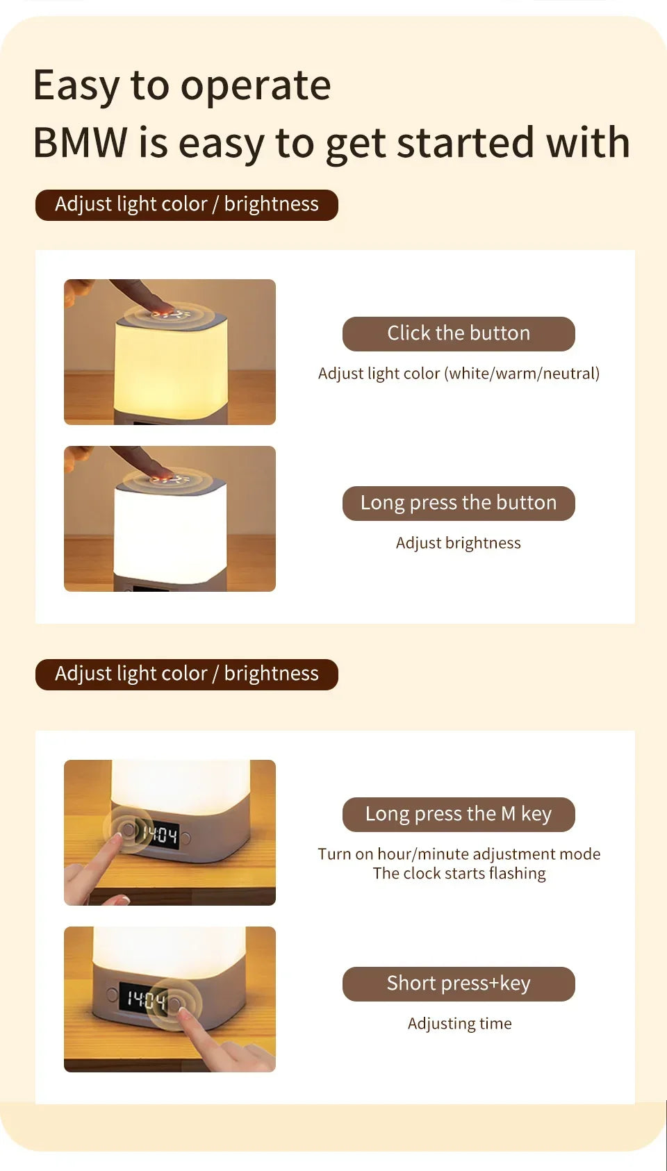 Rechargeable Bedside Lamp with Clock Display