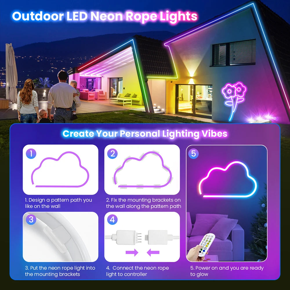 RGB Neon Rope Light — 10M Flexible DIY Glow