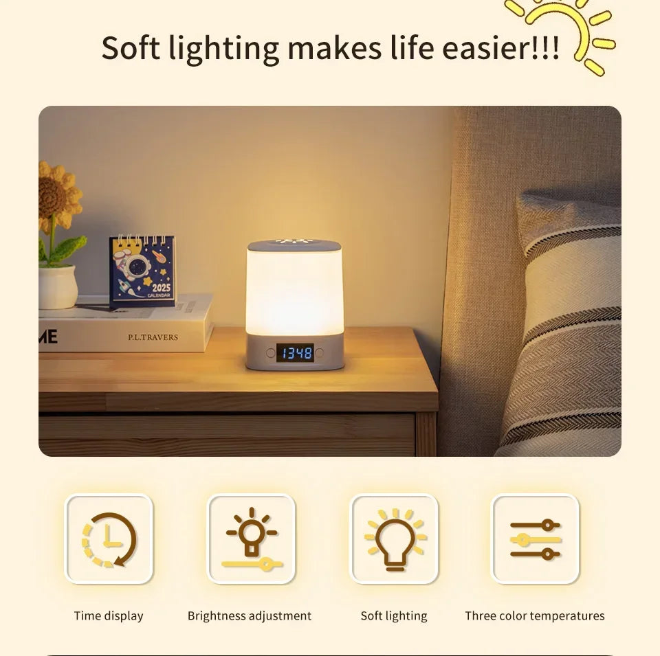 Rechargeable Bedside Lamp with Clock Display